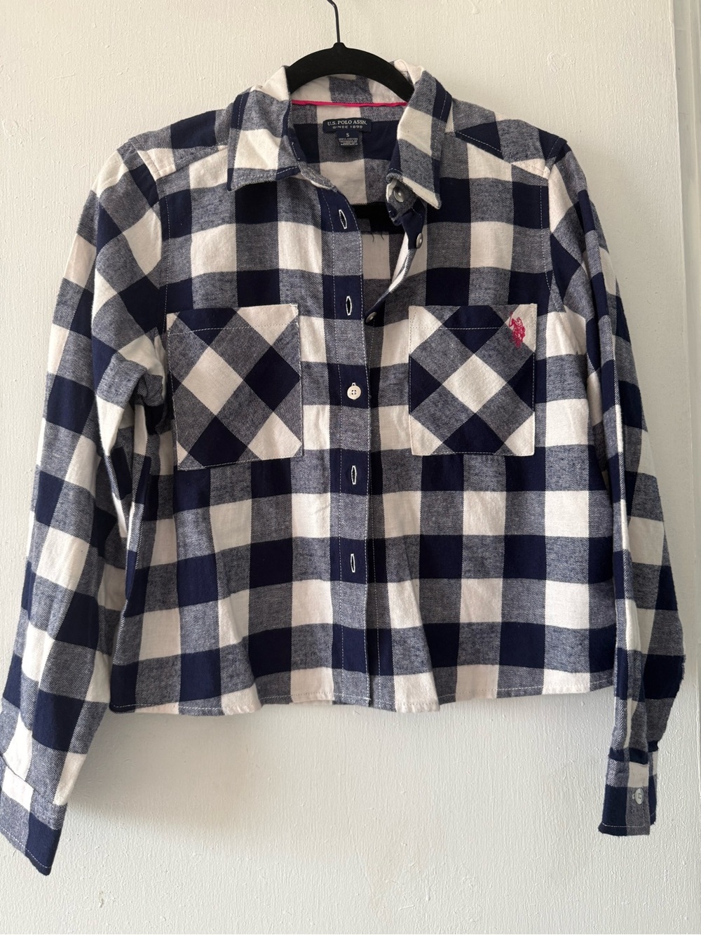 U.S. Polo Assn. Navy & White Buffalo Check Button-Front Shirt